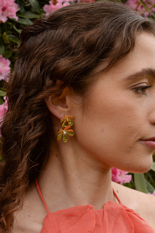 GOLD DOUBLE FLOWER PEARL DROPS