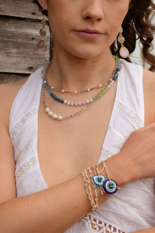 BLUE GLASS HEART BRACELET