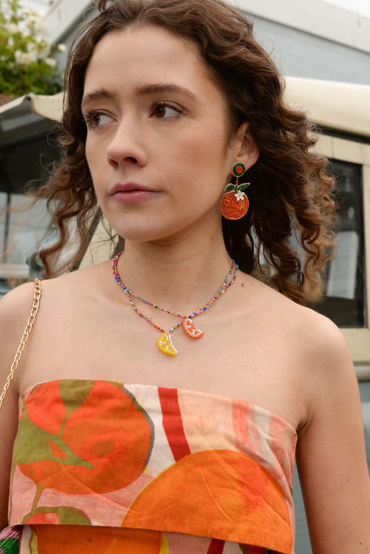 LEMON YELLOW BEADED FRUIT NECKLACE