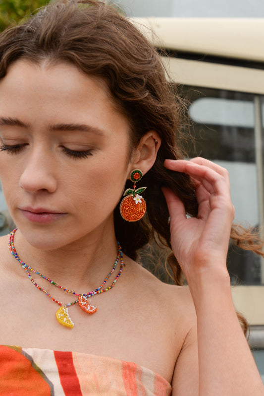 ORANGE BEADED FRUIT NECKLACE