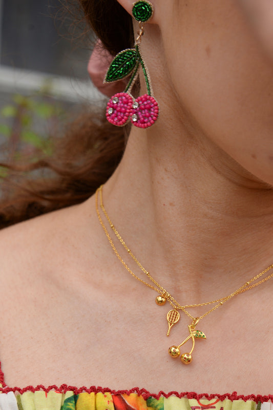 GOLD TENNIS RACKET AND BALL NECKLACE