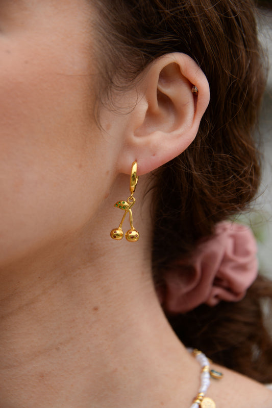 CHERRY CZ HUGGIE EARRINGS