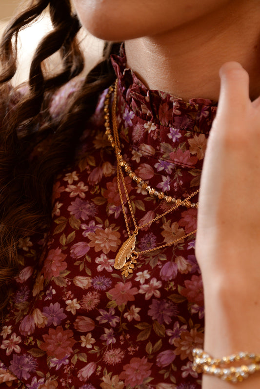 TEXTURED FEATHER NECKLACE GOLD PLATING