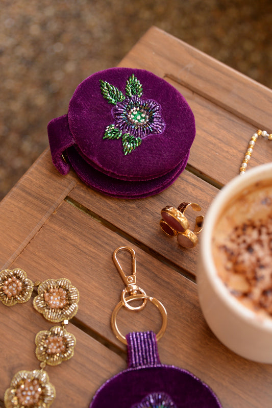 PURPLE FLOWER COMPACT MIRROR