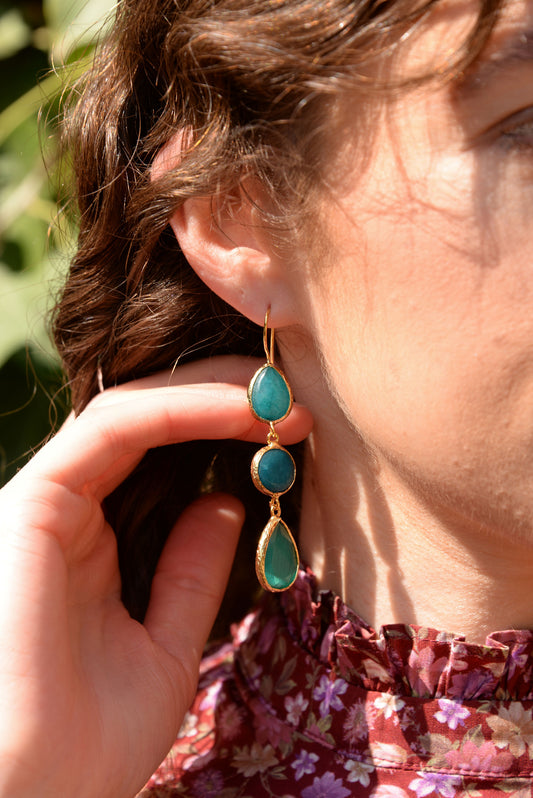 TEAL THREE DROP EARRINGS