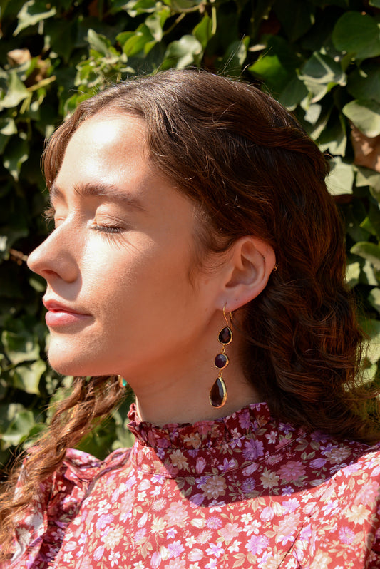 BURGUNDY THREE DROP EARRINGS