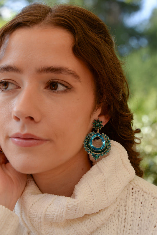 BLUE PEACOCK ROUND EARRINGS