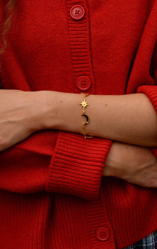 GOLD STAR & MOON CHARM BRACELET