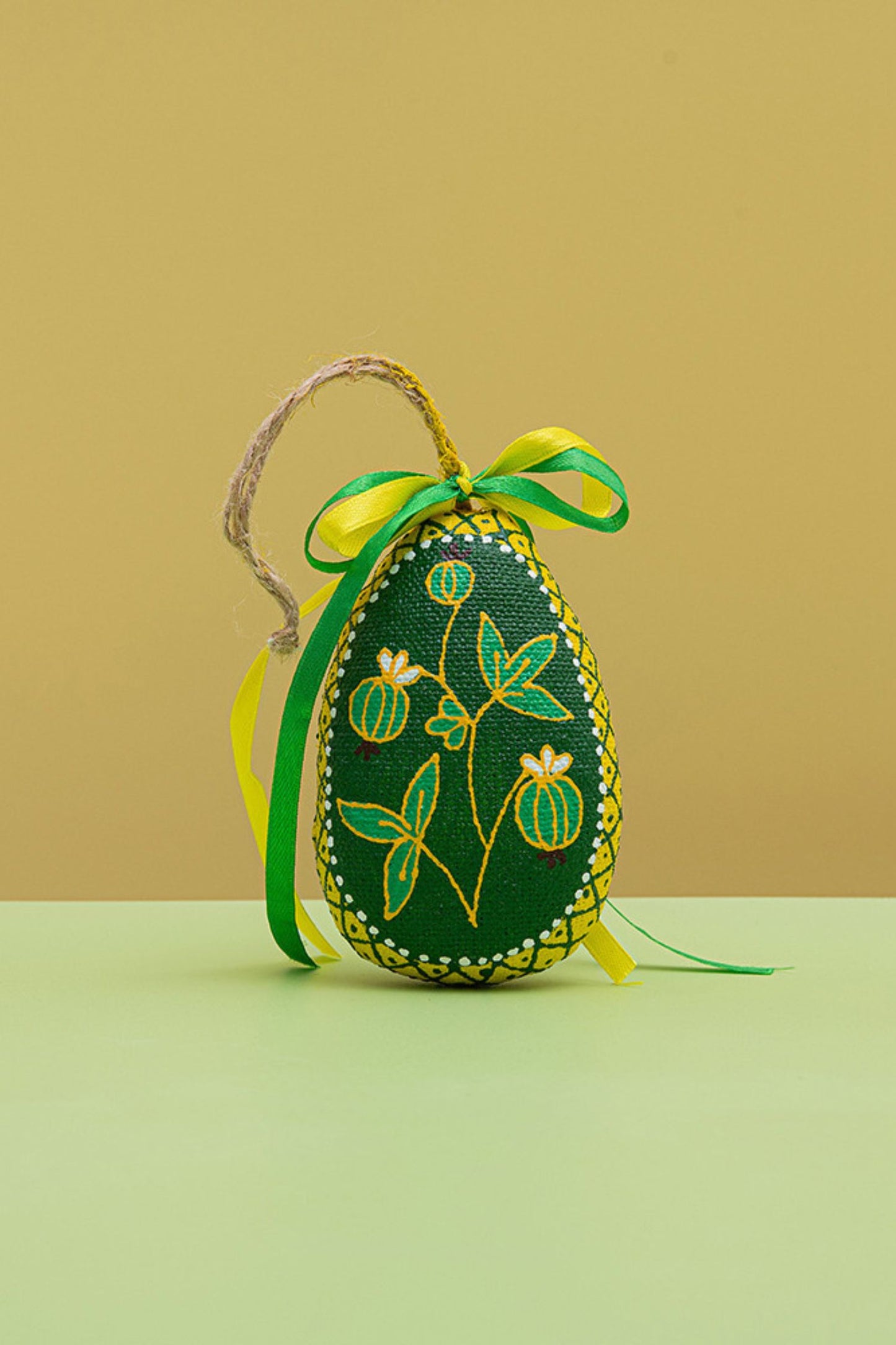 UKRAINIAN FOLK ART | GREEN EASTER EGG HANGING DECORATION