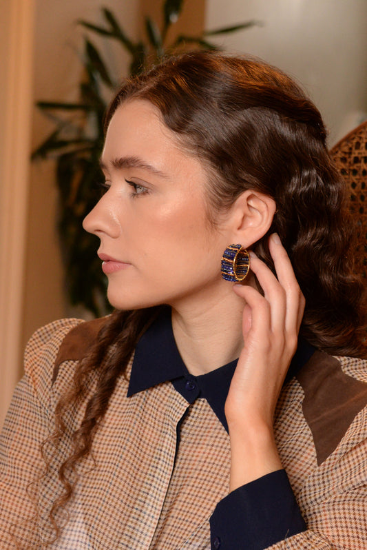 BLUE BEADED HOOP EARRINGS