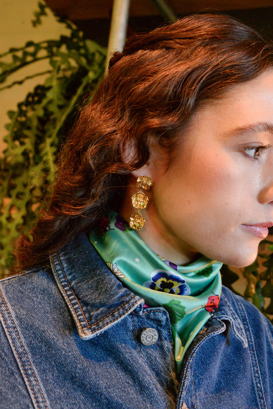 GOLD FLOWER TRIPLE EARRING