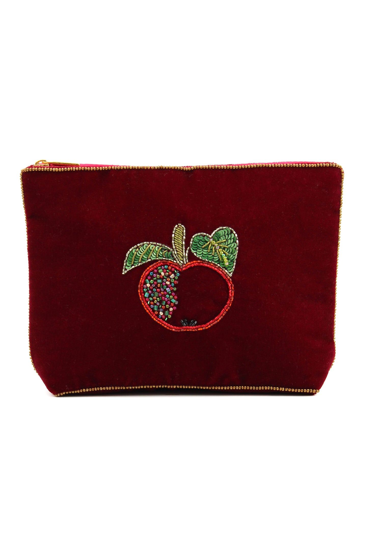 APPLE ON DARK RED MEDIUM POUCH