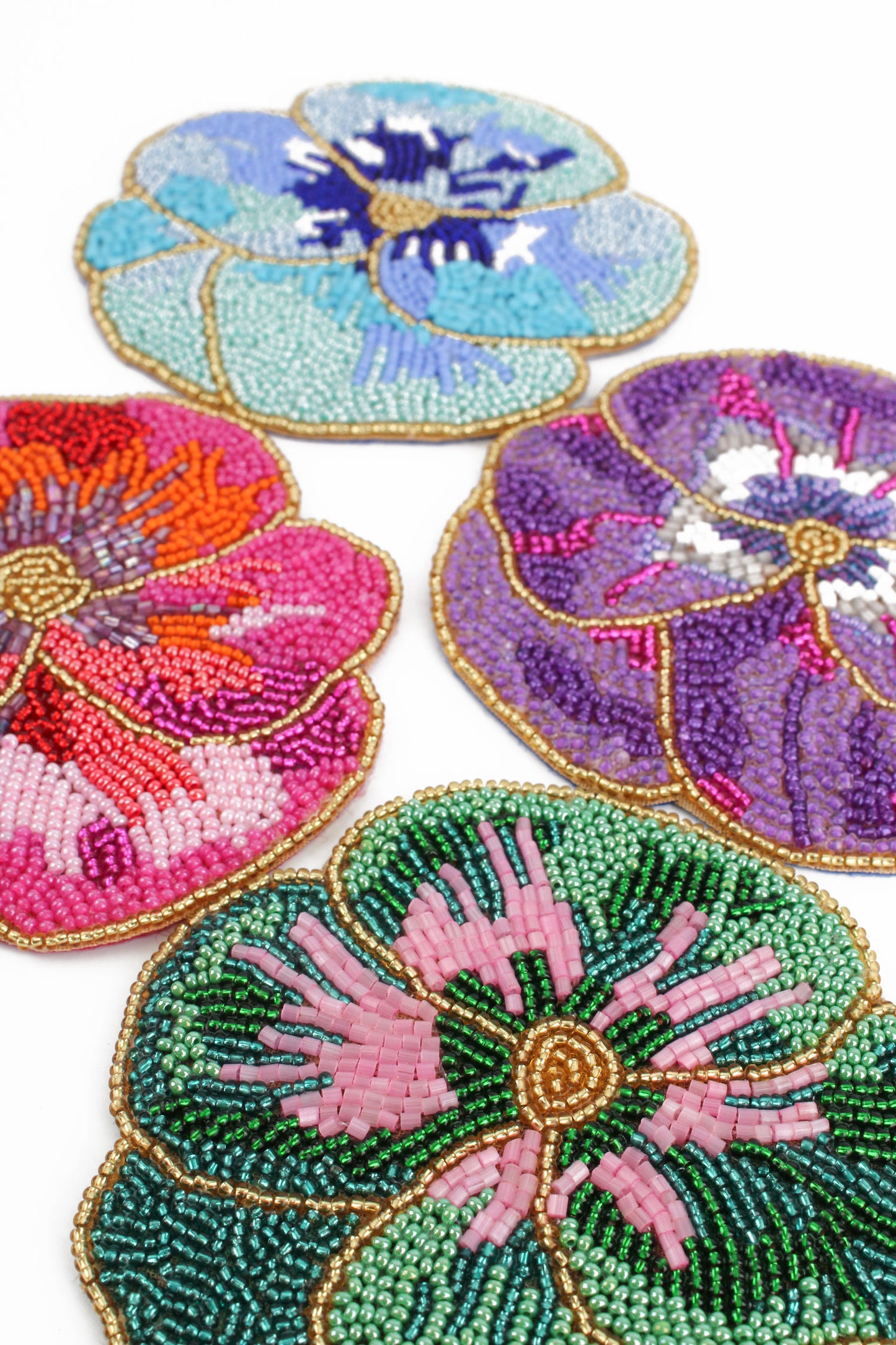 BEADED PANSY COASTERS - SET OF 4