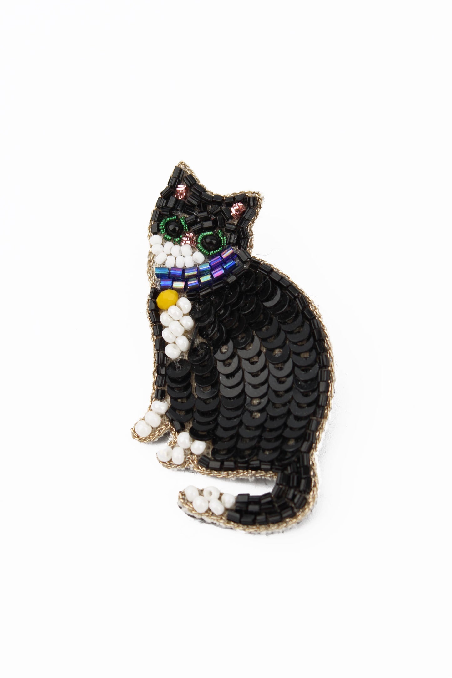 BLACK AND WHITE CAT BROOCH