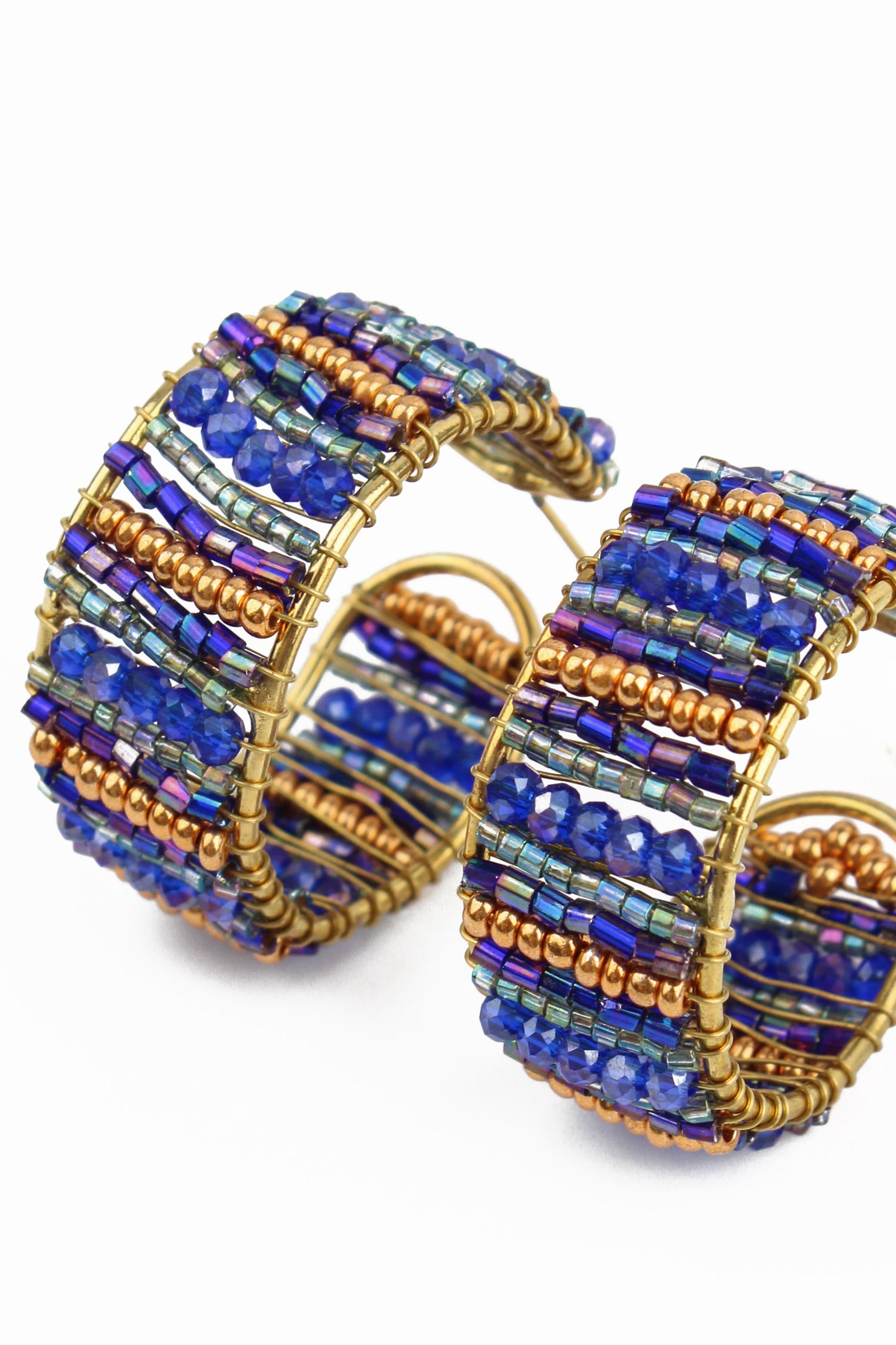 BLUE BEADED HOOP EARRINGS