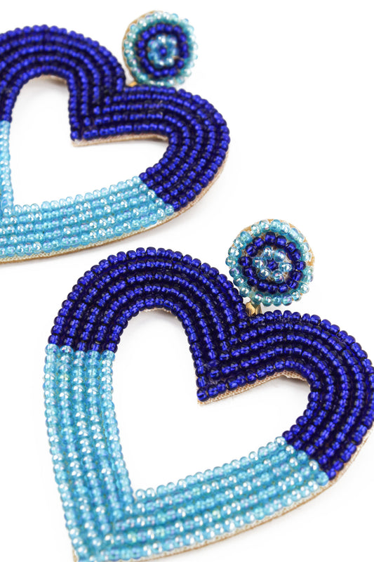 BOUCLES D'OREILLES PERLES BICOLORE CŒUR BLEU