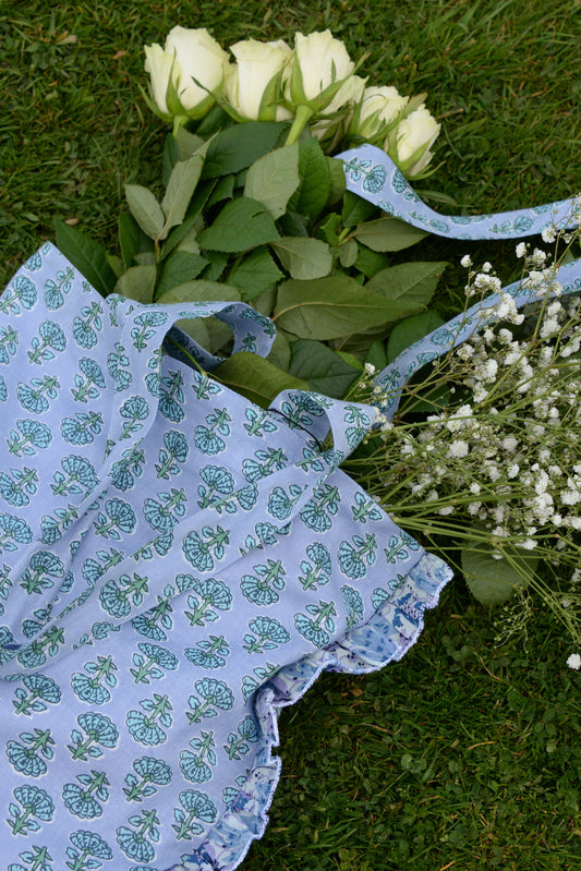 BLUE TOTE BAG WITH FRILL - PACK OF TWO
