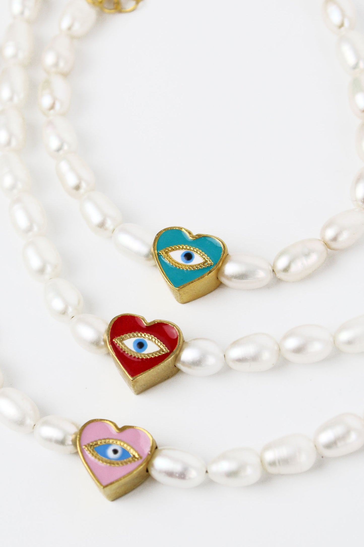 Evil eye heart on pearl pack of 3 bracelets (8011137974488)