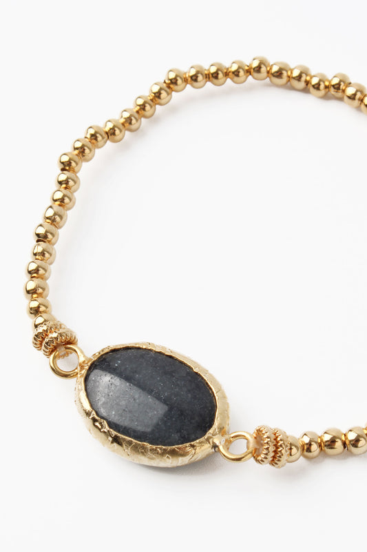 DARK GREY GEMSTONE GOLD BRACELET