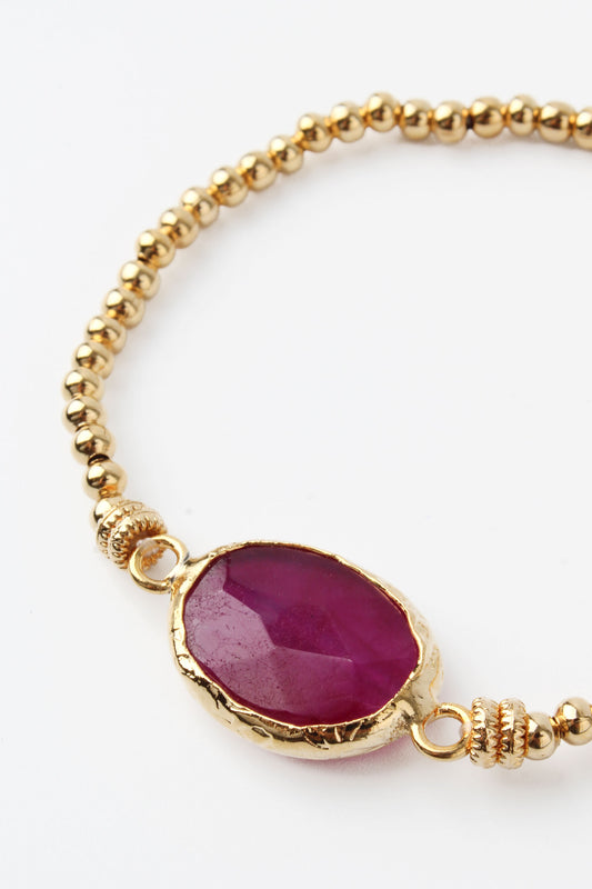 PURPLE AGATE GEMSTONE GOLD BRACELET
