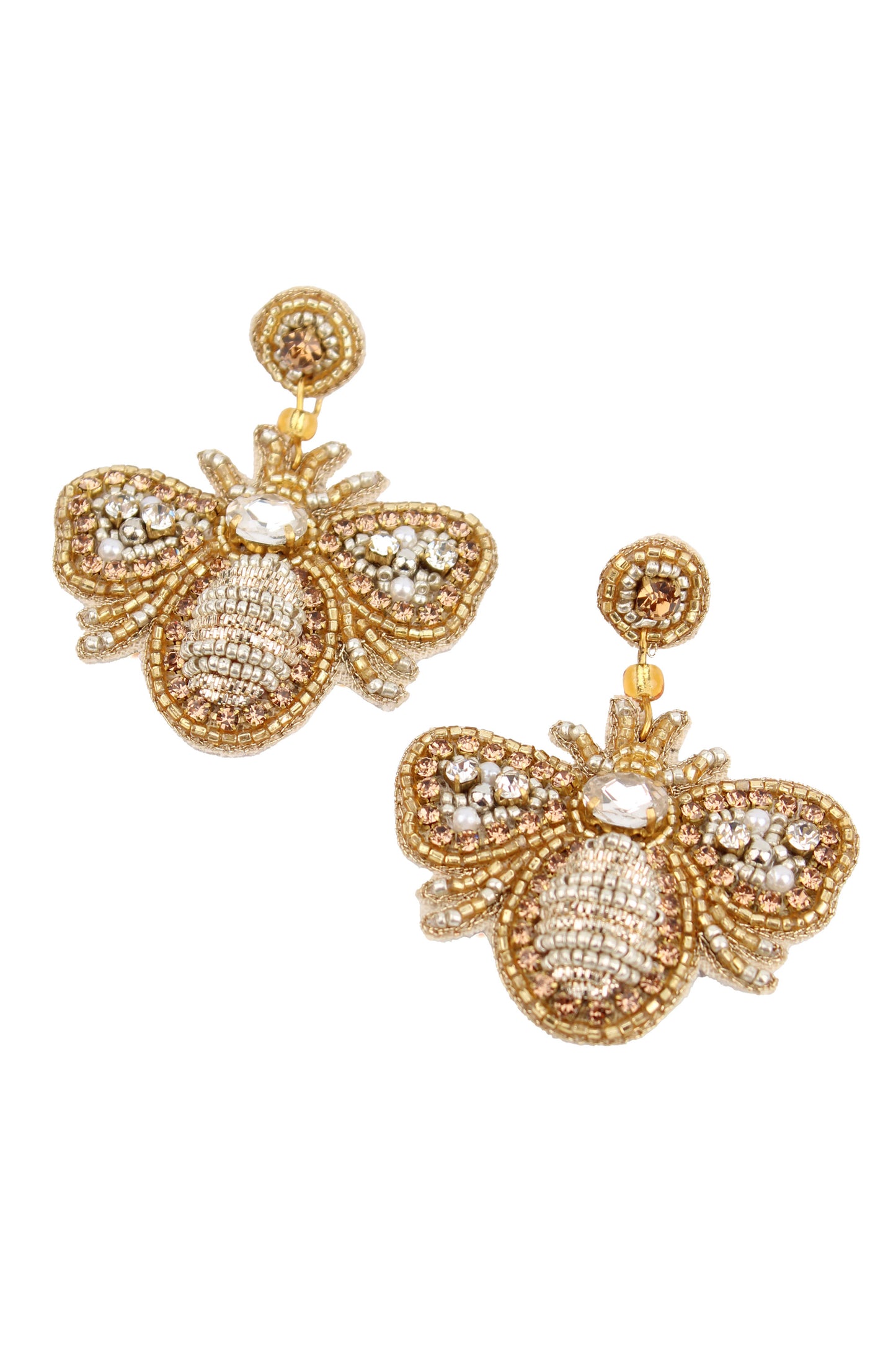 CLASSIC MY DORIS GOLD AND SILVER BEE BEADED EARRINGS