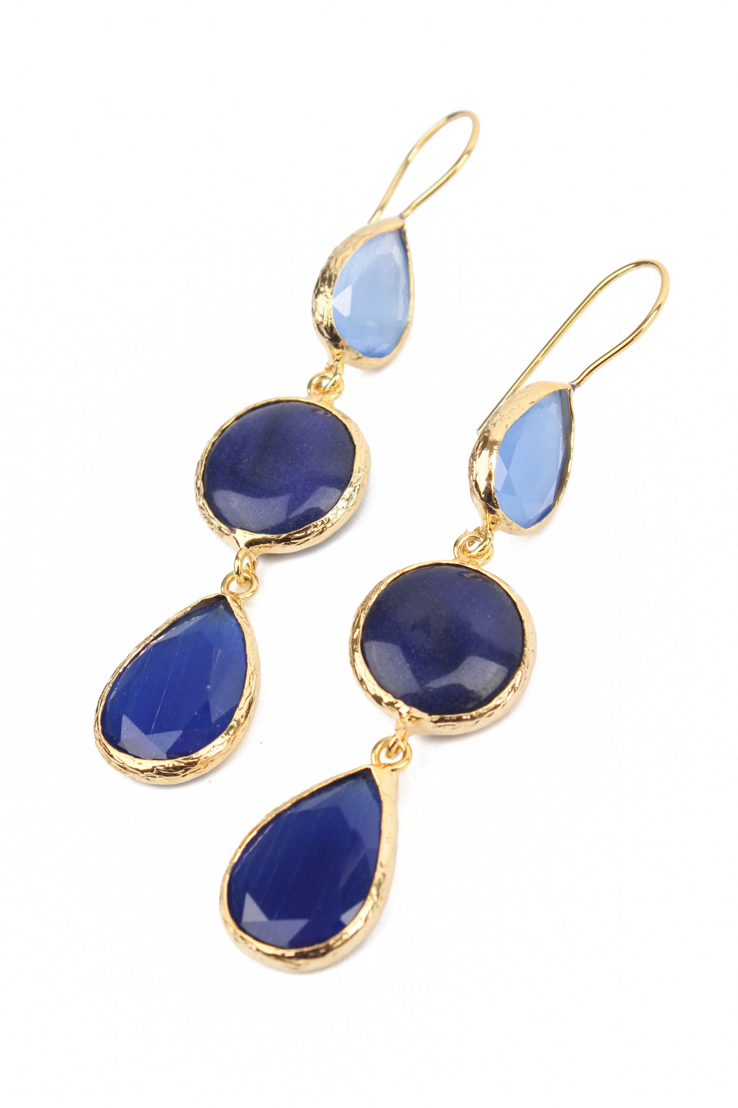 DARK BLUE THREE DROP EARRINGS
