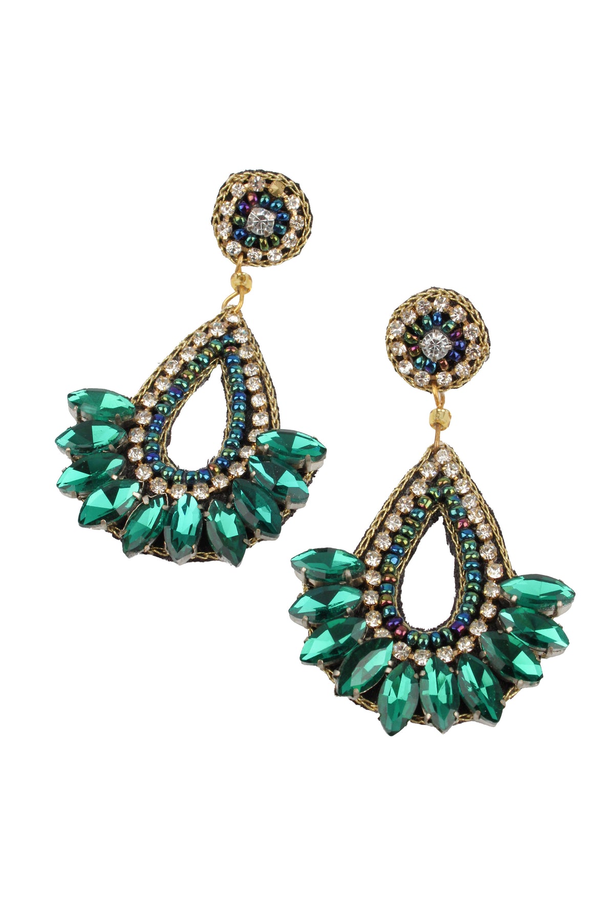 DARK GREEN TEARDROP BEADED EARRINGS