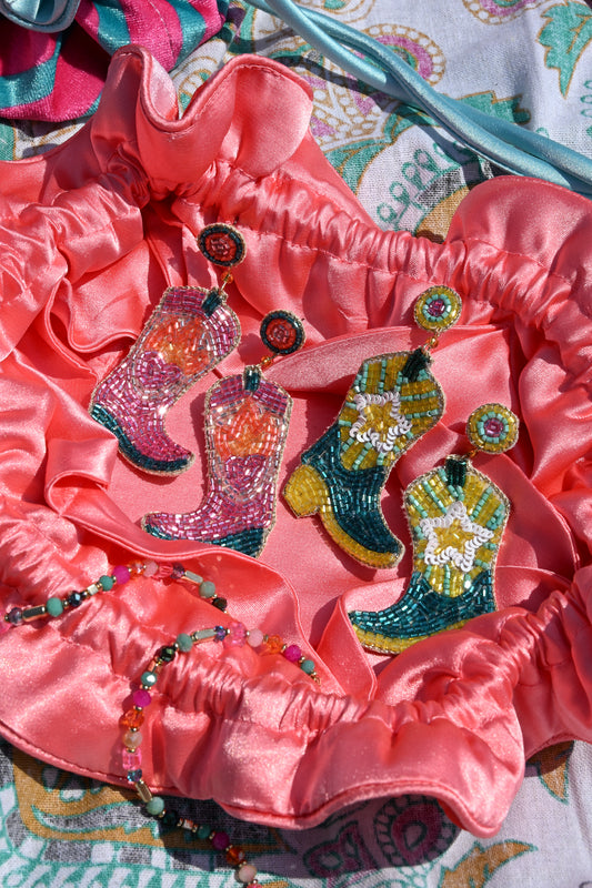 PINK COWGIRL BOOT EARRINGS