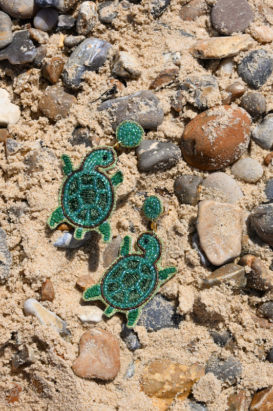 GREEN BEADED SEA TURTLE EARRINGS