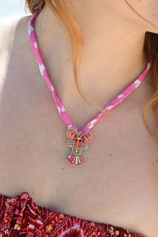 RAINBOW LOBSTER ON FABRIC NECKLACE
