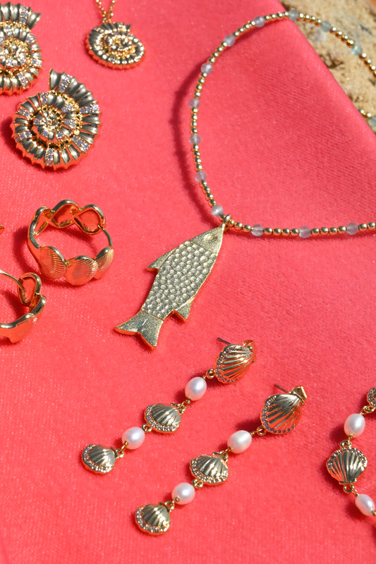 GOLD SHELL AND PEARL DROP EARRINGS
