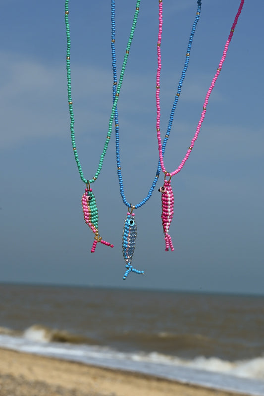 GREEN BEADED FISH NECKLACE