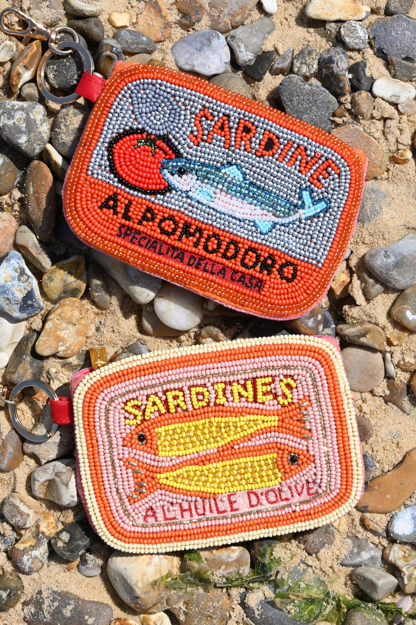 SARDINE AND TOMATO BEADED KEYRING POUCH