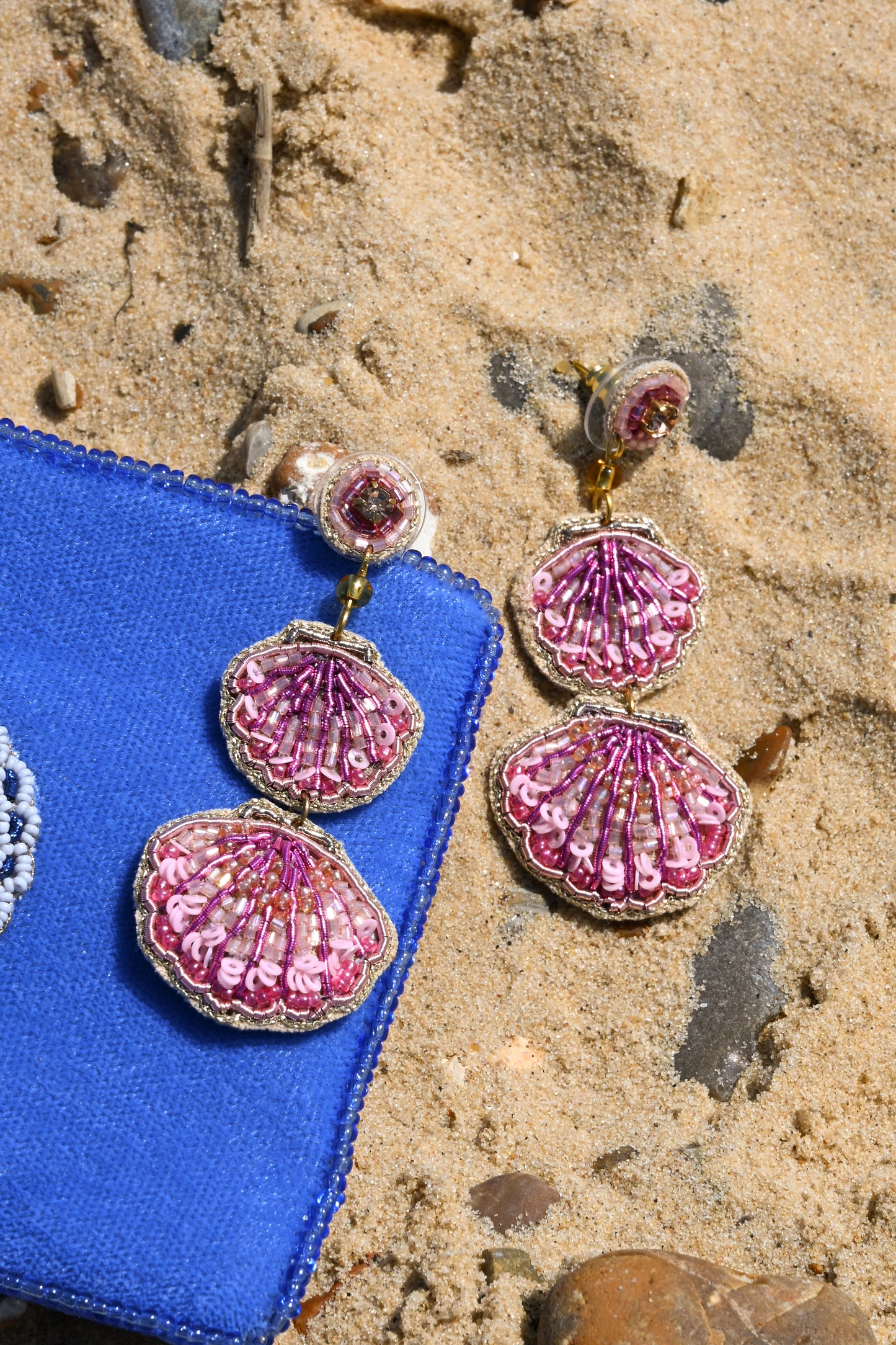 PINK DOUBLE DROP SHELL EARRINGS