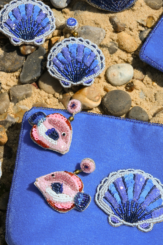 BLUE AND PINK FISH BEADED EARRINGS