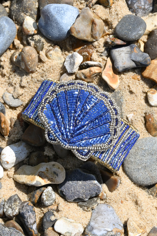 BLUE SHELL BEADED CUFF