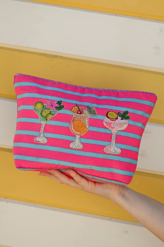 MULTI COCKTAIL LARGE POUCH ON STRIPE