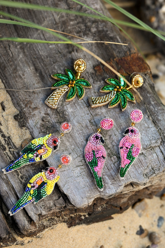 TROPICAL PARROT BIRD BEADED EARRINGS