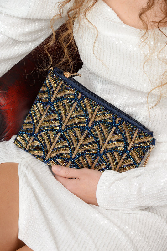 DARK BLUE AND GOLD SWIRL ART DECO BAG