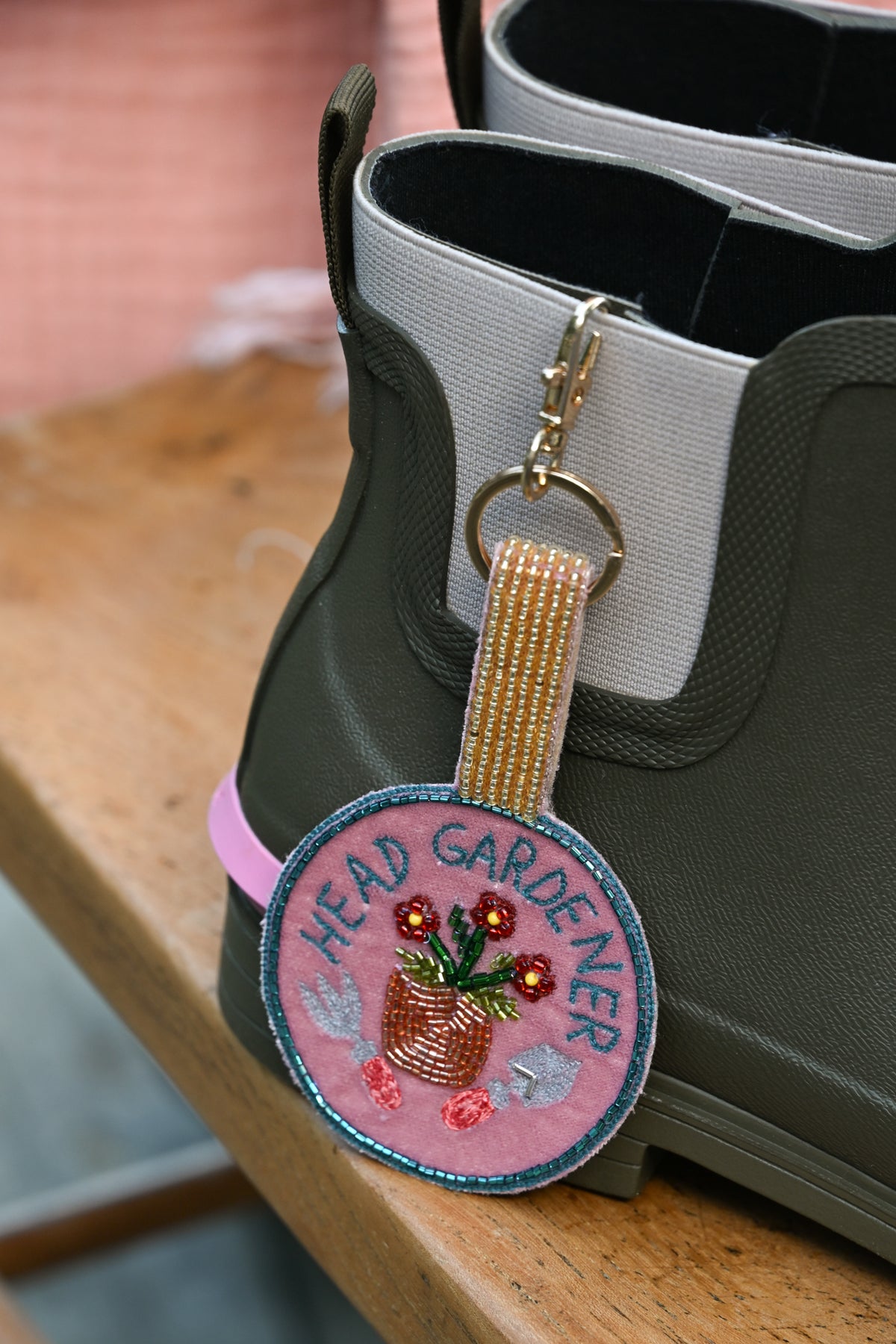 HEAD GARDENER ON PINK KEYRING