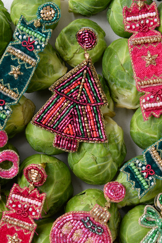 MULTI STRIPE CHRISTMAS TREE EARRINGS