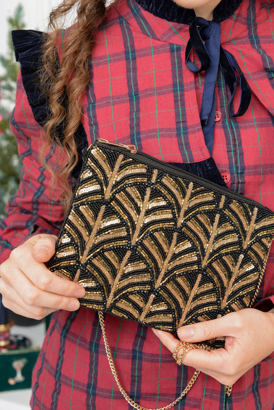 BLACK AND GOLD SWIRL ART DECO BAG