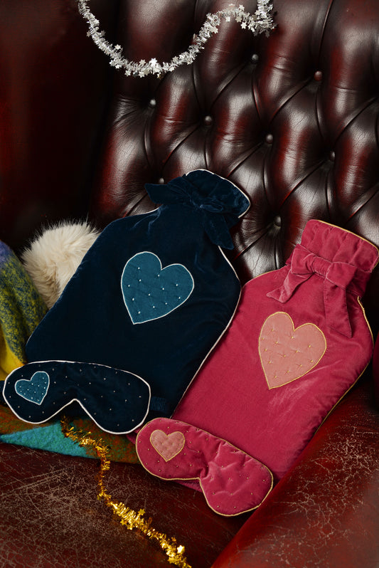 BLUE VELVET HEART HOT WATER BOTTLE