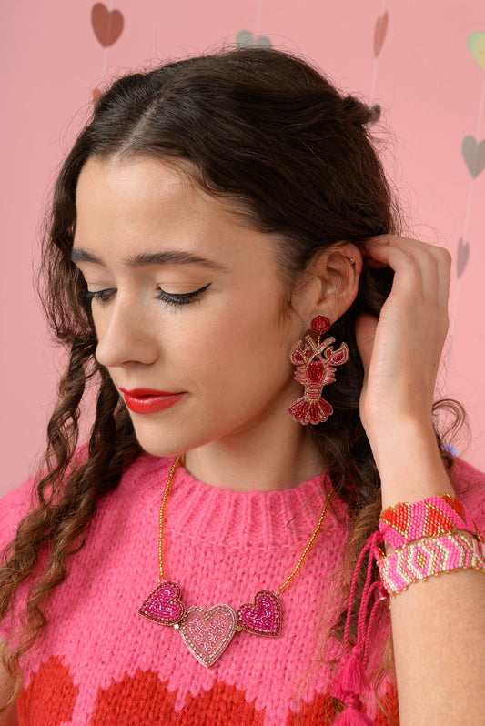TRIPLE BEADED HEART NECKLACE