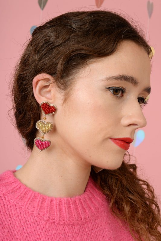MULTI HEART TRIPLE DROP EARRINGS