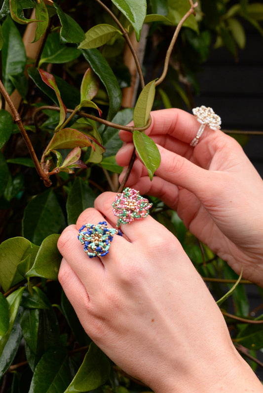 MIXED PACK OF 3 BEADED FLOWER RING