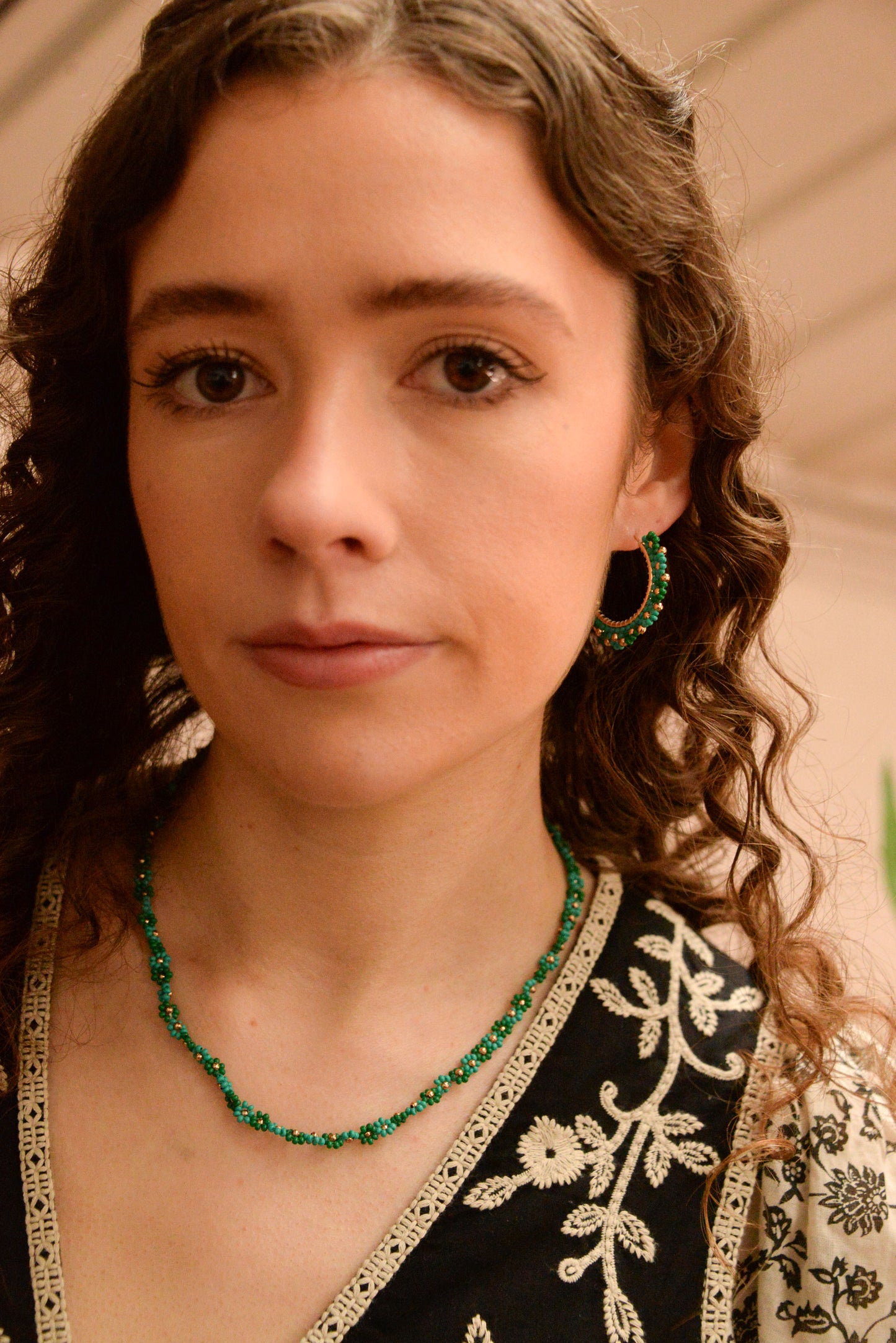 MIXED PACK OF 3 FLOWER HOOP EARRINGS - GREEN, PINK AND BLUE