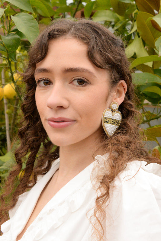 TEAM BRIDE BEADED HEART DROP EARRINGS