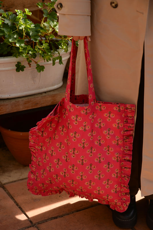 PINK PRINT FRILL TOTE BAG