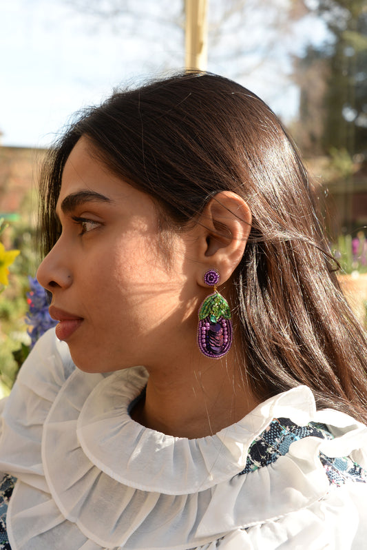 BEADED AUBERGINE EARRINGS